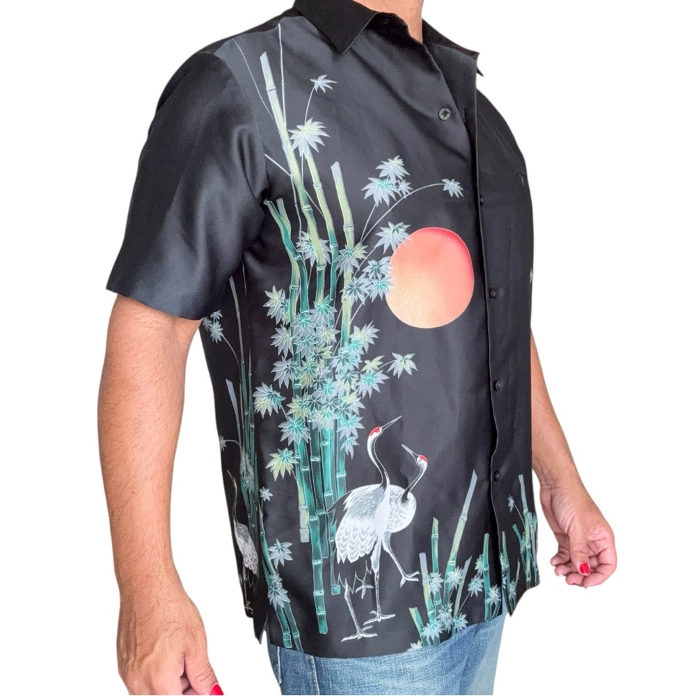 Vintage Tori Richard Hawaiian shirt Polyester Short Sleeve Crane Moon Large